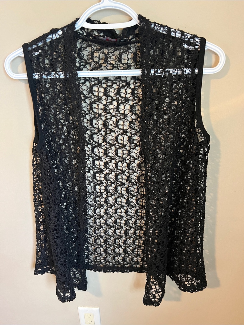 KENING Black Crochet Lace Vest Layering Piece Cottage Core Open Knit Size Small